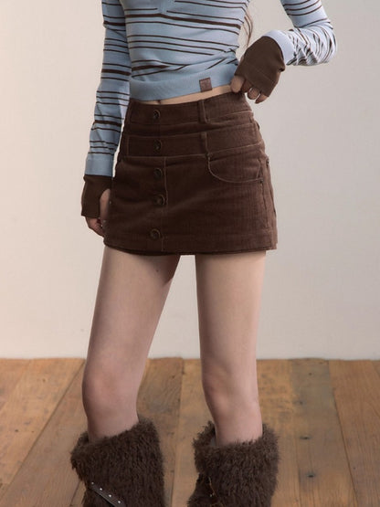 Corduroy Multi-Waistband Mini Skirt