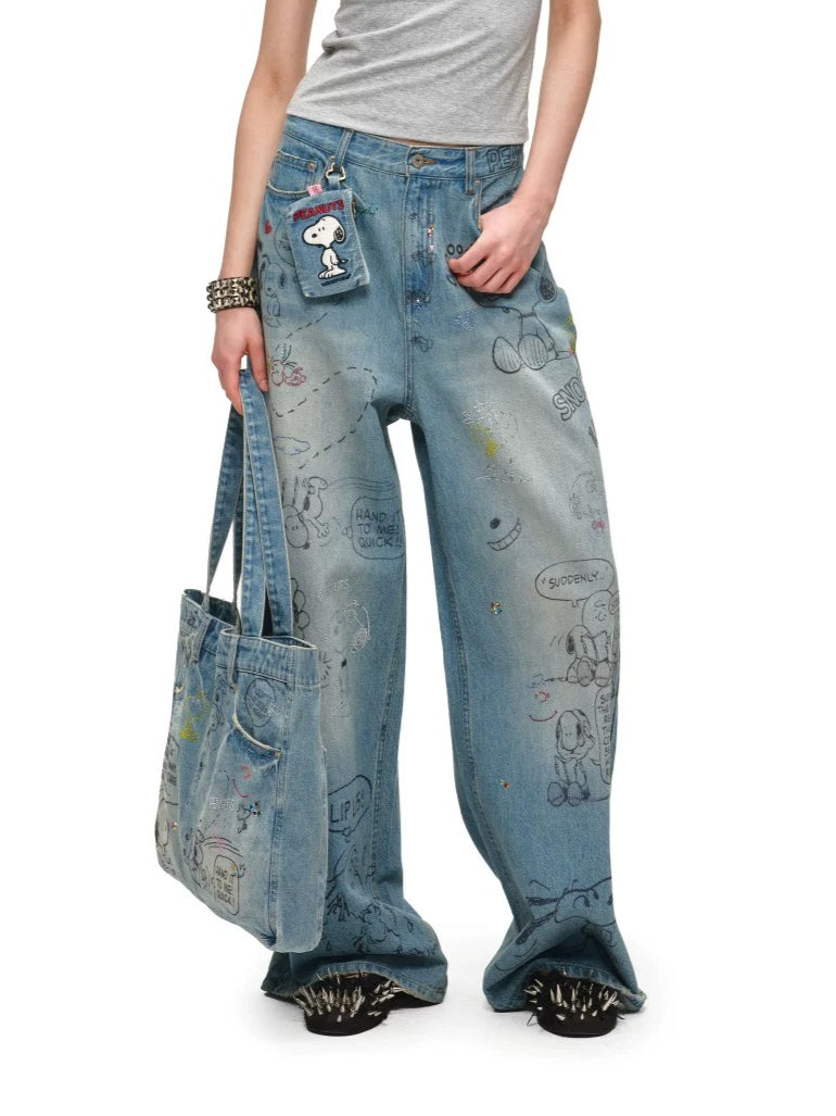 Graffiti Rhinestone Denim Pants