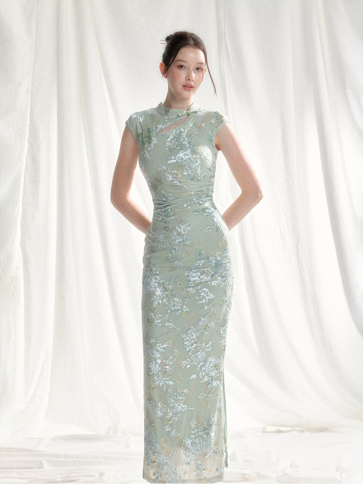 Stretch Velvet Jacquard Qipao