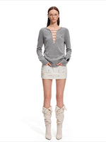 Deep-V Asymmetric Hem Knit Top