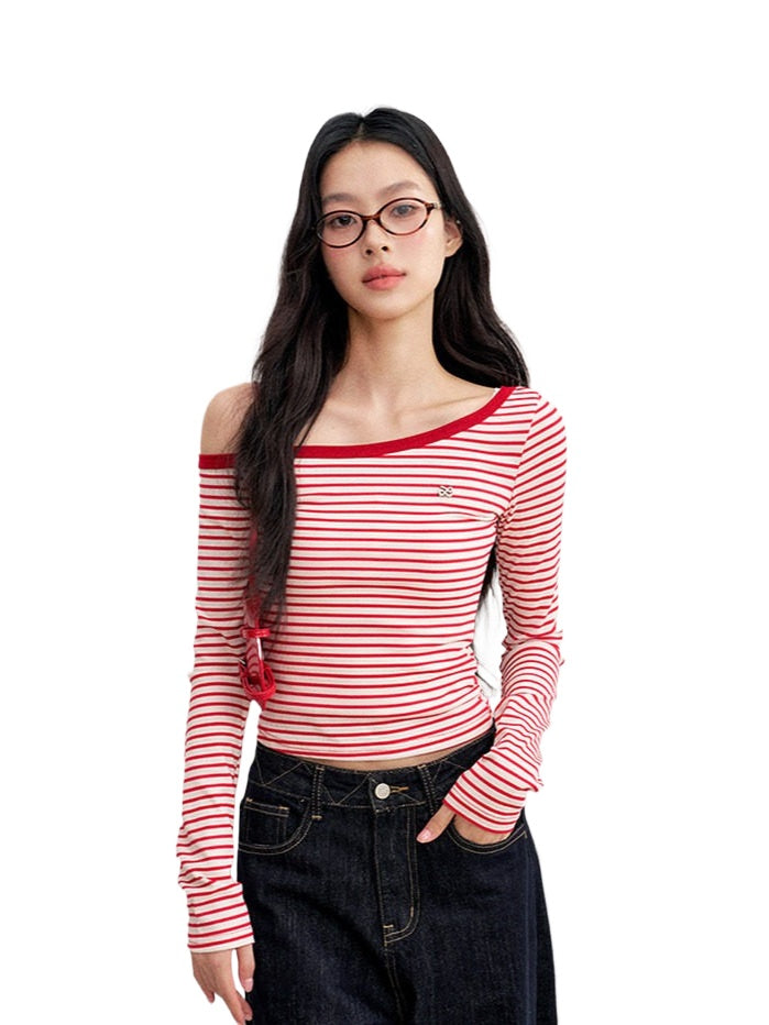 Striped Off-Shoulder Knit Top