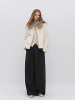 Pleated Wide Leg Wool Pants
