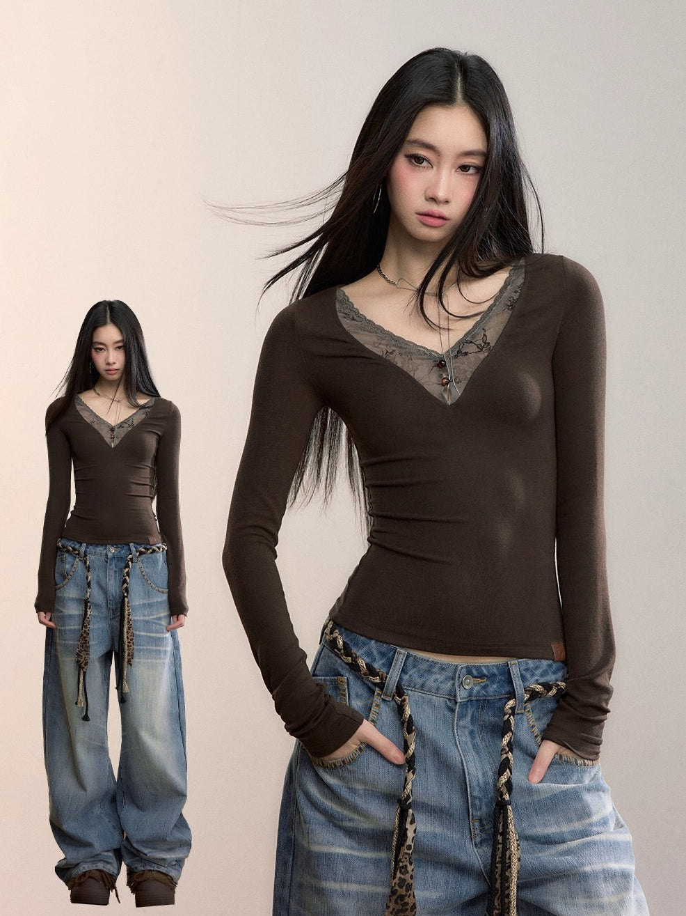 Modal Lace V-Neck Top