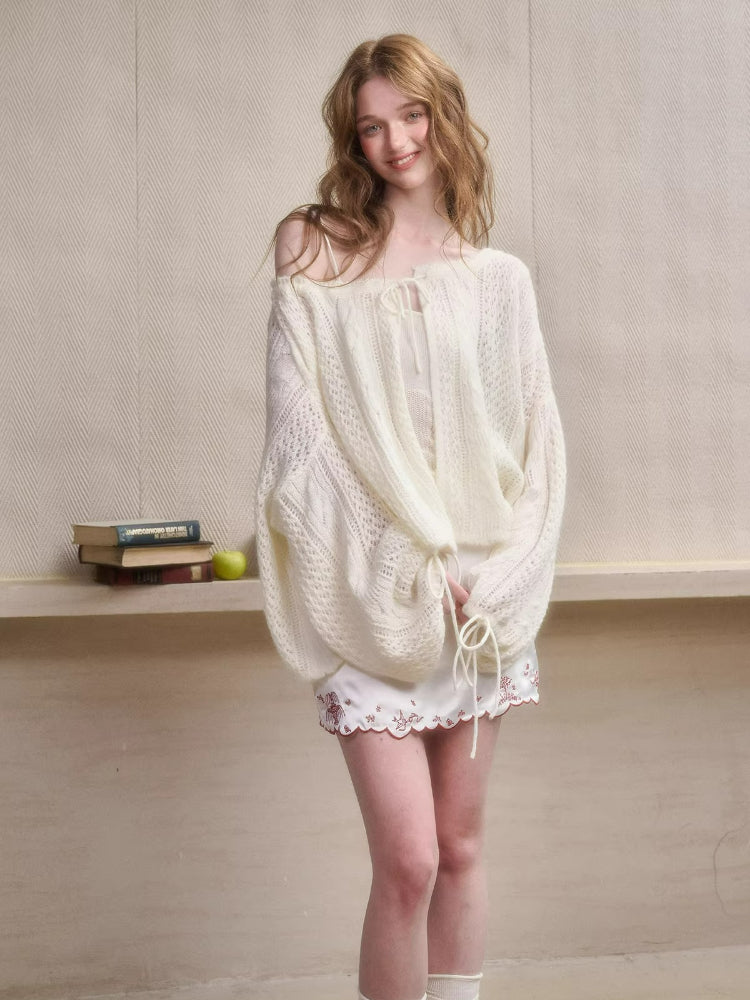 Mohair Wool Openwork Knit Cardigan