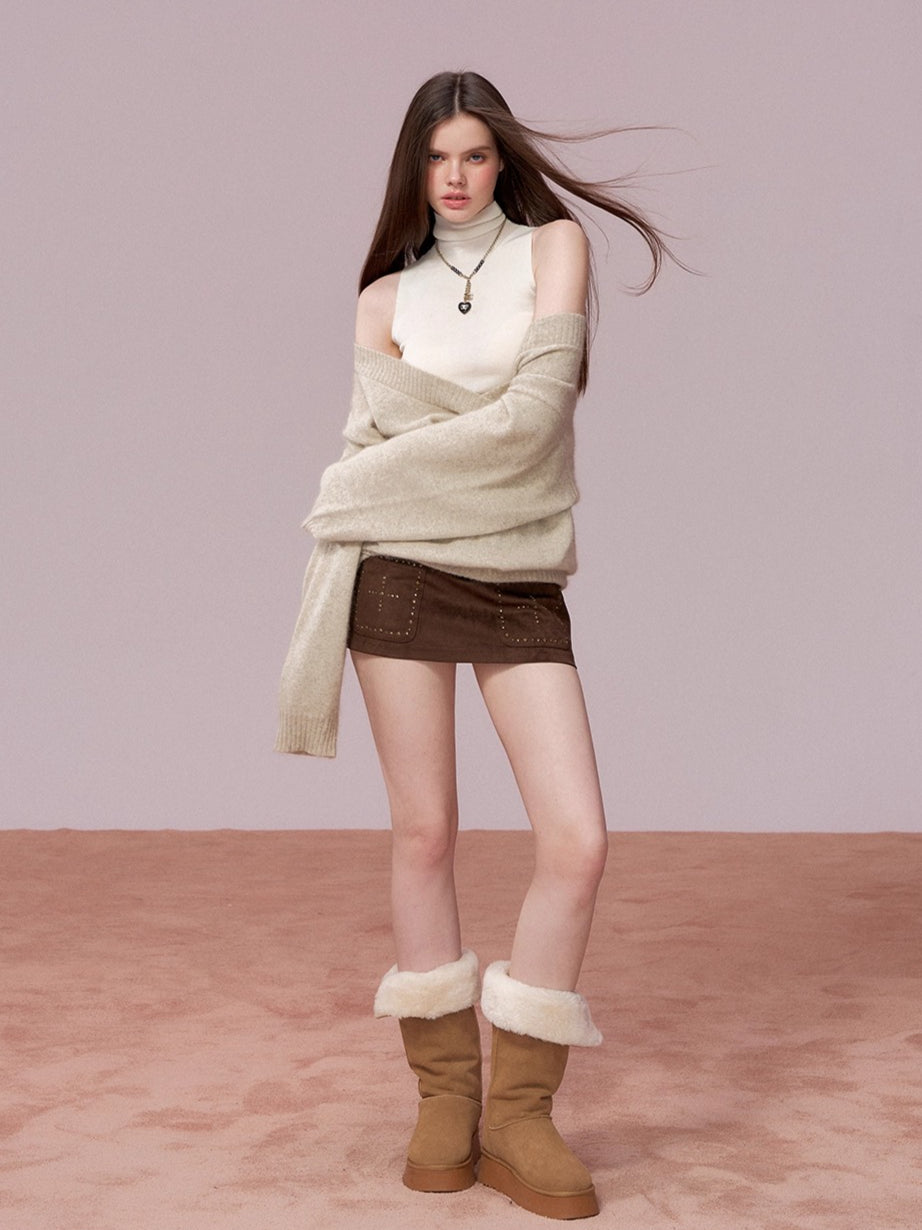 V-Neck Ribbed Knit Sweater