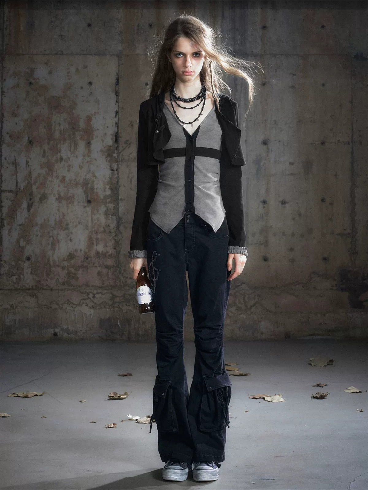 Hooded Layered Knit Top