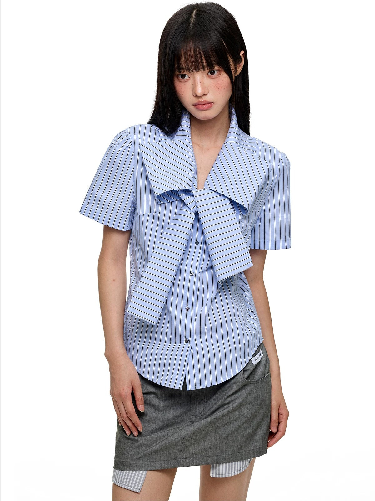 Crystal Bow Stripe Slim Shirt