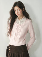 Floral Collar Bow Cable Knit Sweater