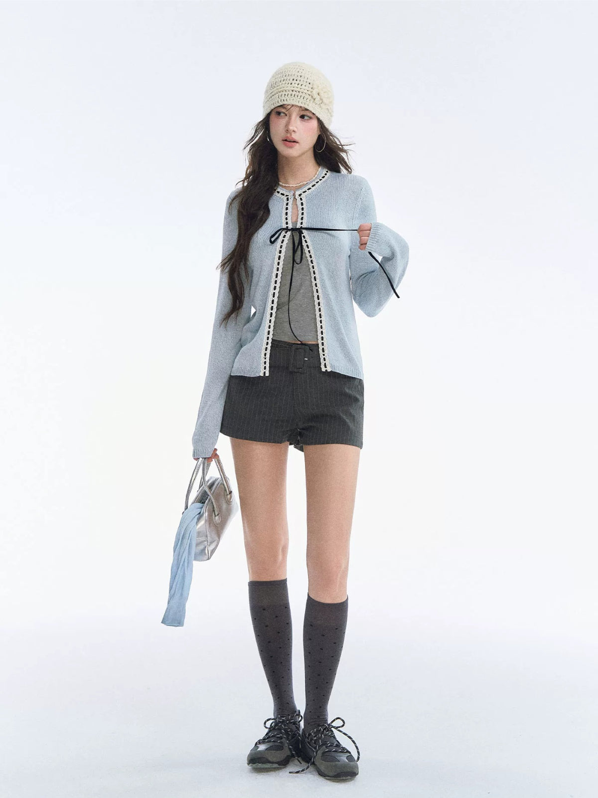 French Bow Trim Knit Cardigan