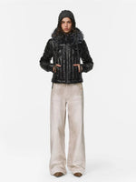 Denim Trim Fur-Collar Down Jacket