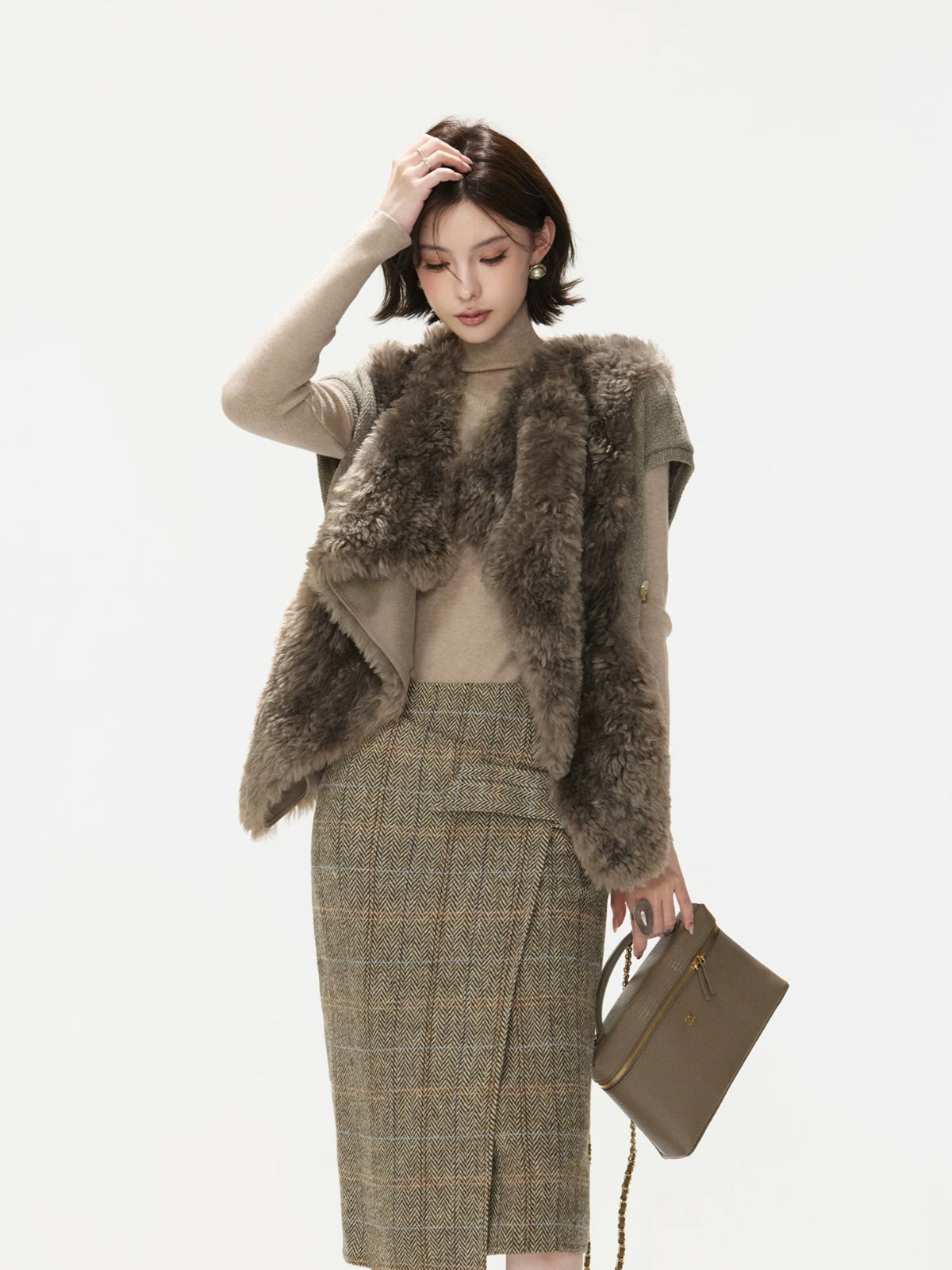 Asymmetric Lapel Curly Fleece Knit Vest