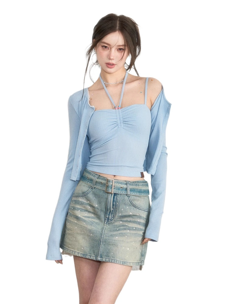 Halter Neck Tank Top & Cardigan Set