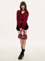 Vintage Red V-neck Knit Cardigan