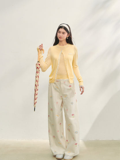 Floral Embroidered Casual Straight-leg Pants
