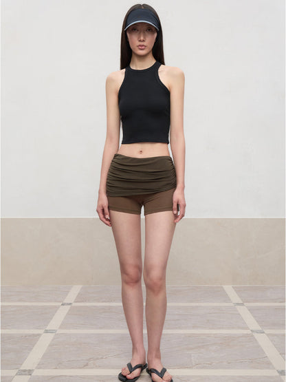 Color-Blocked and Pleated Low-Waist Shorts