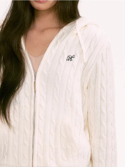 Apricot Cable Hooded Knit Cardigan