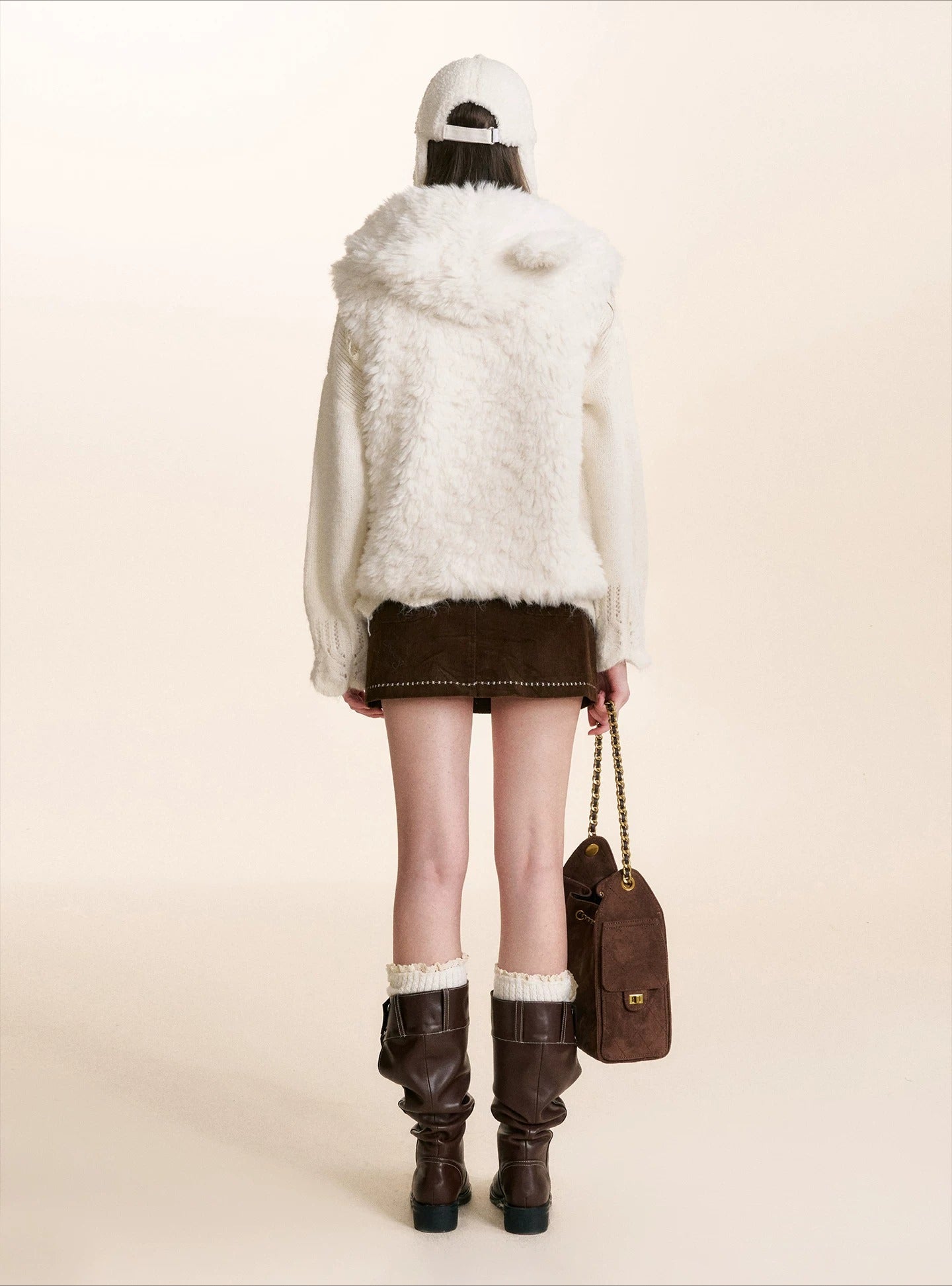 White Hooded Shearling Vest