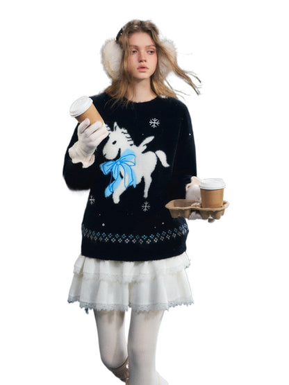 Snowflake Pony Print  Sweater