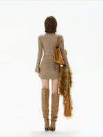 Camel Lace High Neck Knit Dress