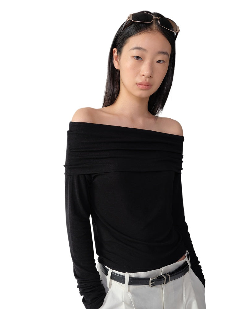 Wool One-Shoulder Off-Shoulder Long-Sleeve T-Shirt