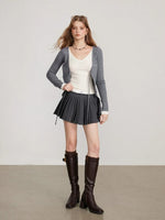 Layered V Neck Tie Knit Top