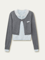 Lace Collar Fake Two-piece Cardigan
