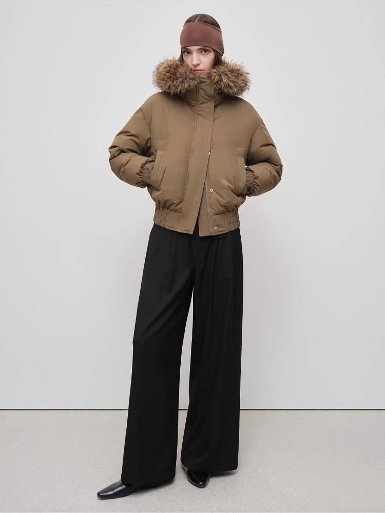 Beige &amp; Brown Faux Fur Down Parka