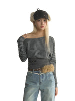 Striped Asymmetric Neck Layered T-Shirt