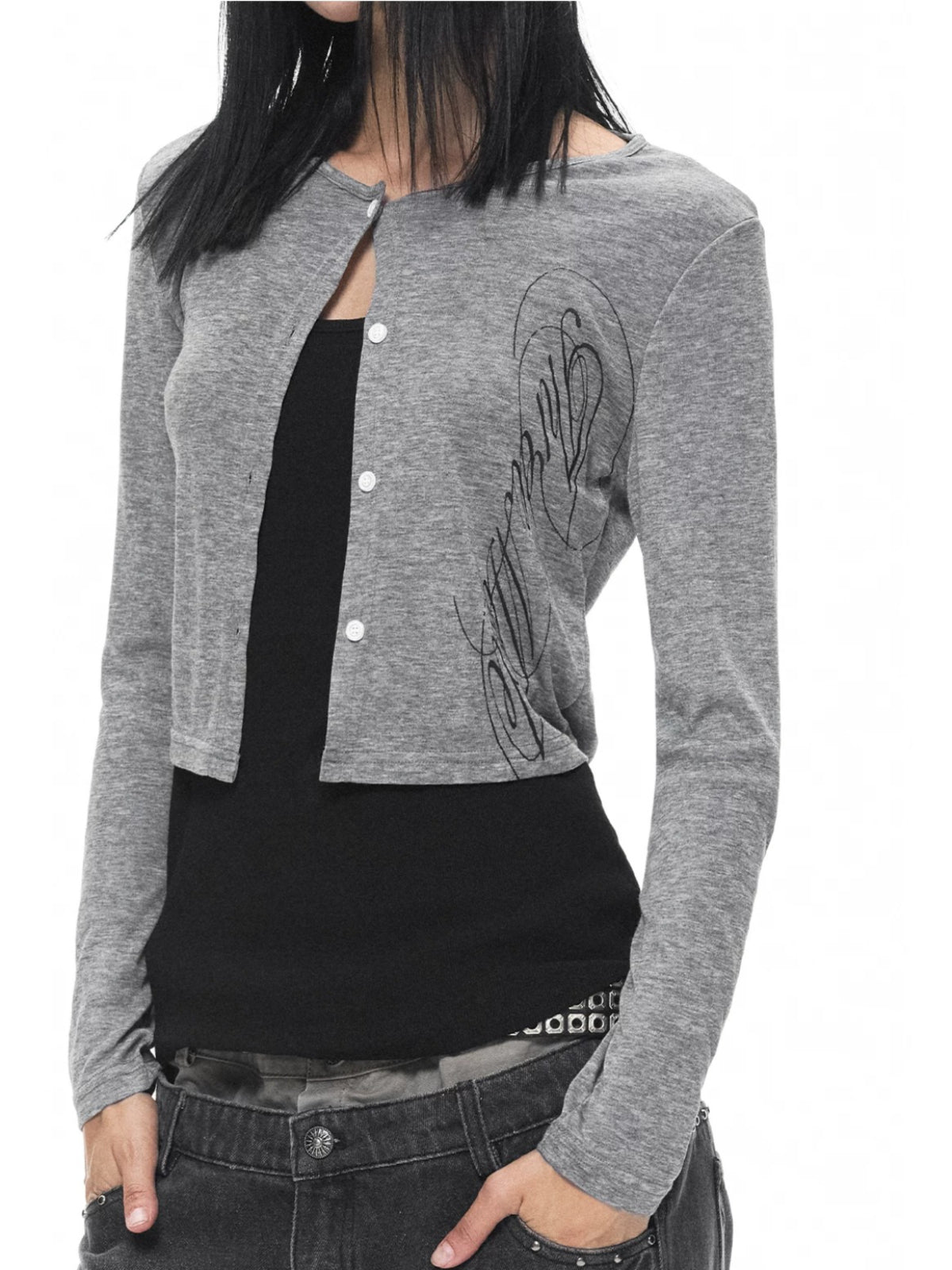 Vintage Graphic Cropped Cardigan
