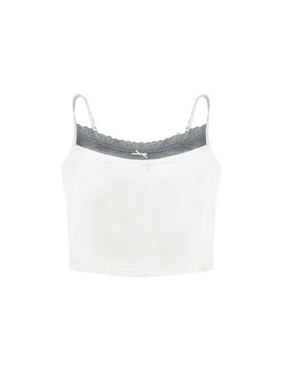 Butterfly Bow Color-Block Fake Two-Piece Tank Top