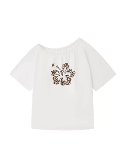 Leopard Rhinestone Shoulder Top