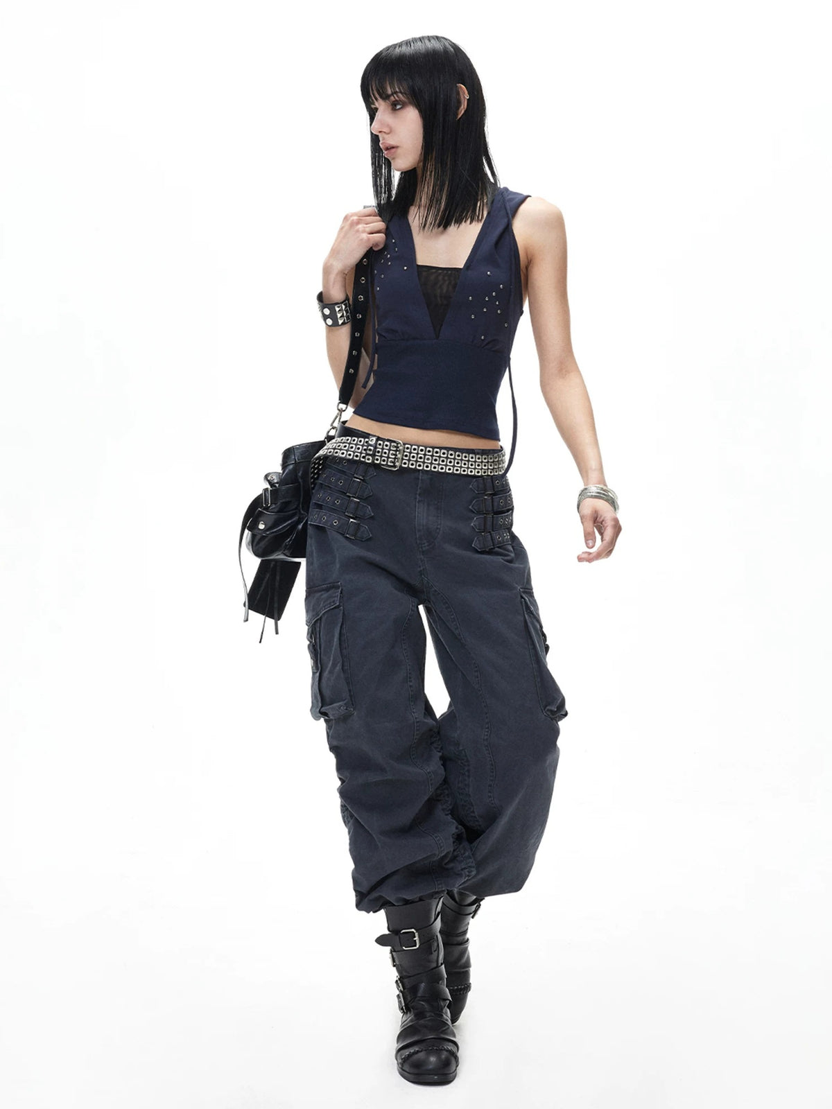 Navy Punk Drawstring Cargo Pants