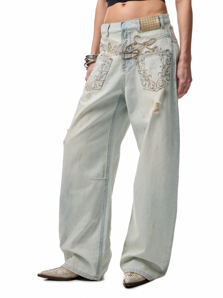 Light Blue Denim Wide-Leg Machete Pants