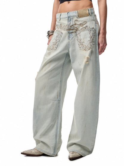 Light Blue Denim Wide-Leg Machete Pants