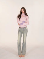 Contrast Cuff Button Neck Sweater