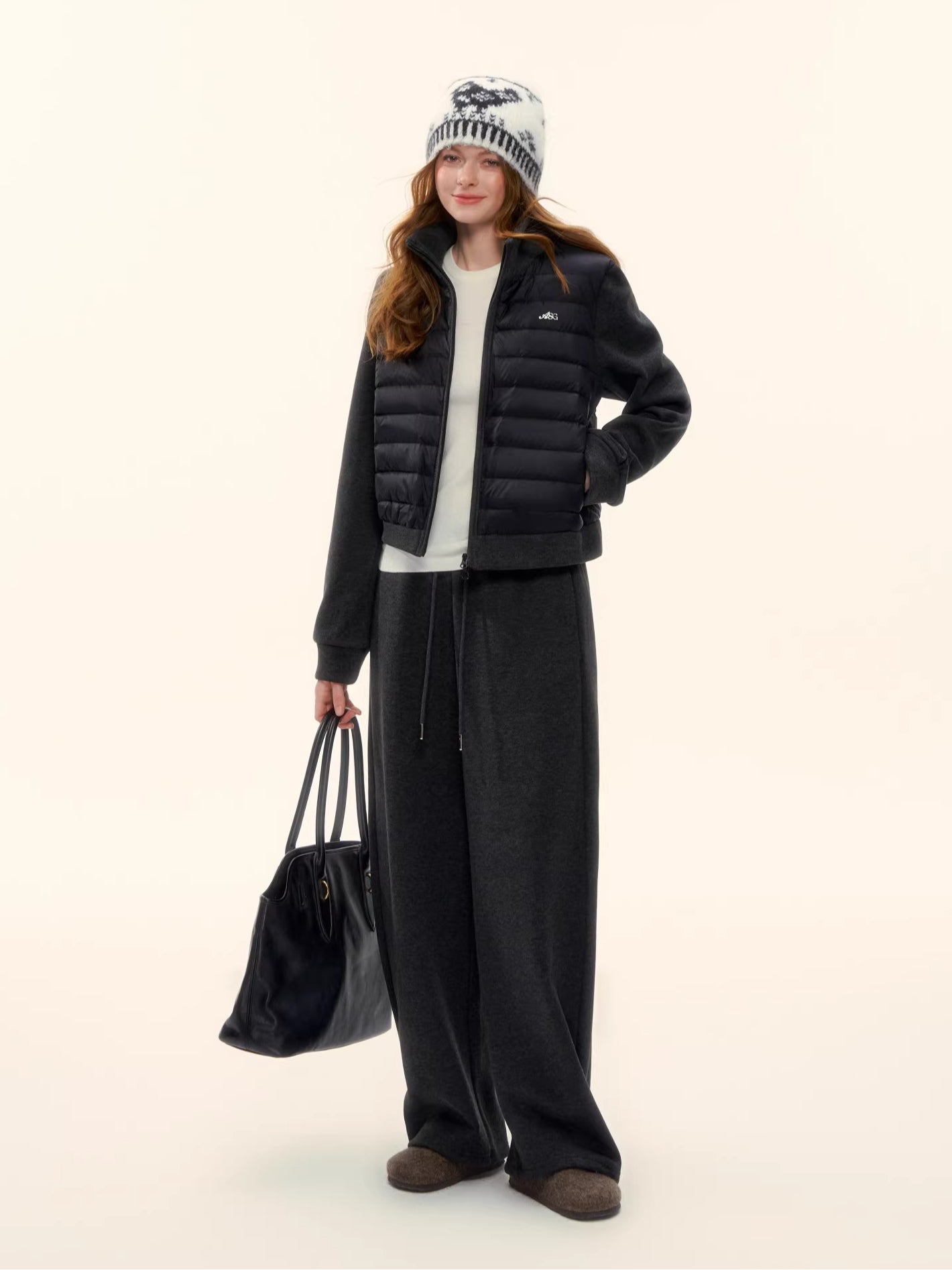 Stand-Collar Quilted Down Jacket Set
