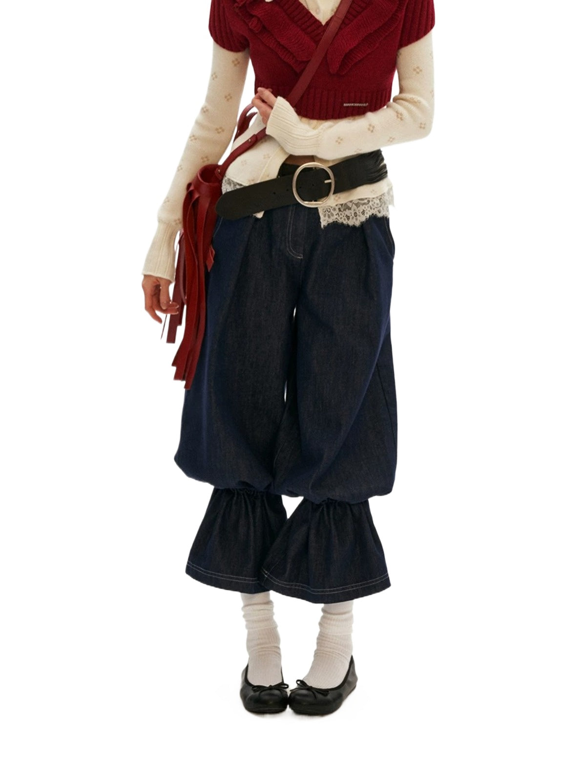 Pleated Balloon Leg Denim Pants