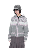 Gray Hooded Zip Knit Cardigan