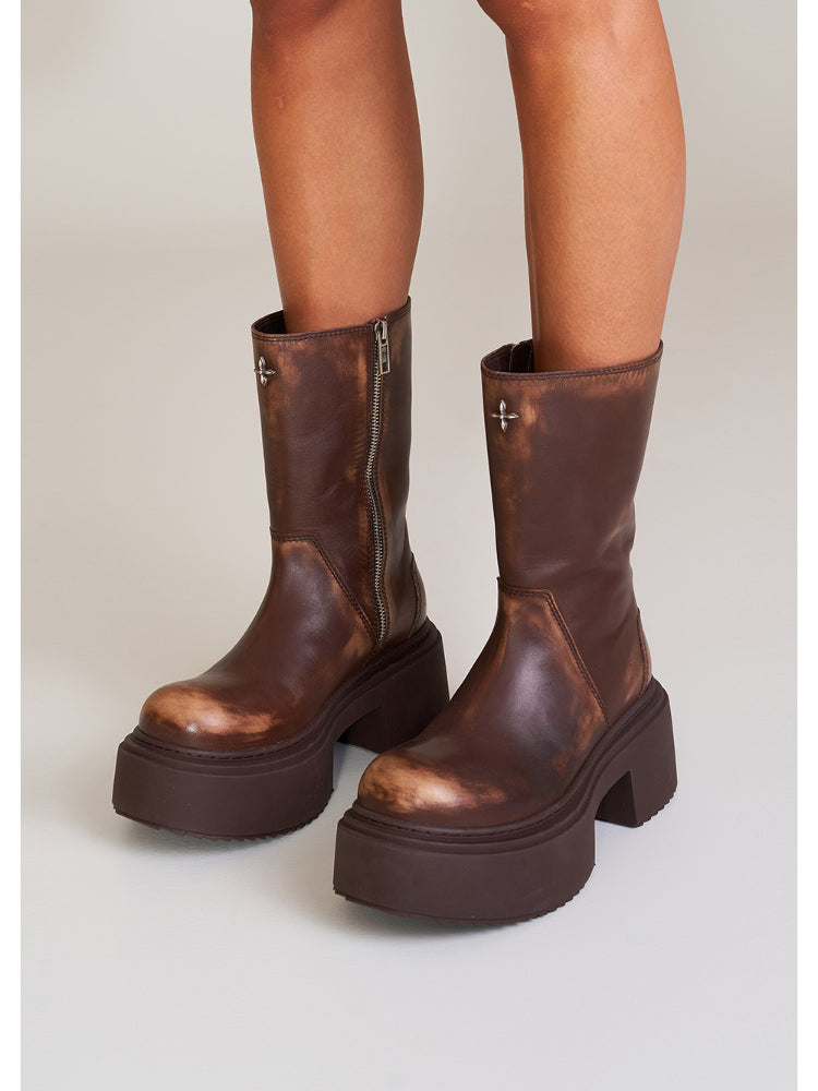 Compass Mode Leather Riding Boots Snow Mountain