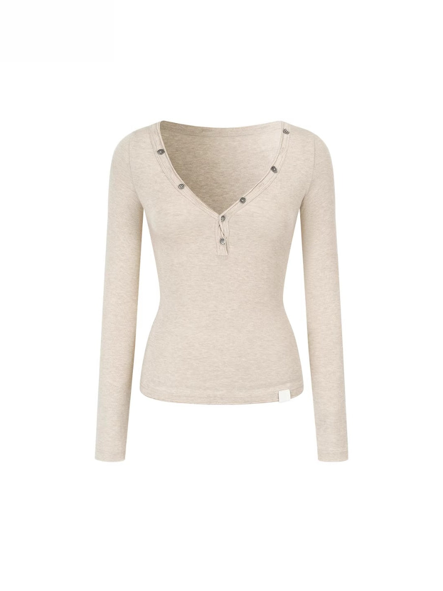 Button Detail Crewneck Top