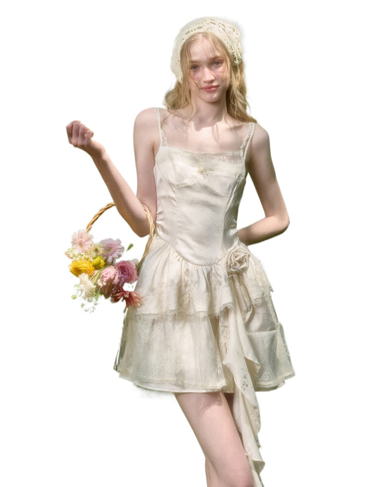 Cloud - like Lace Jacquard Little White Dress