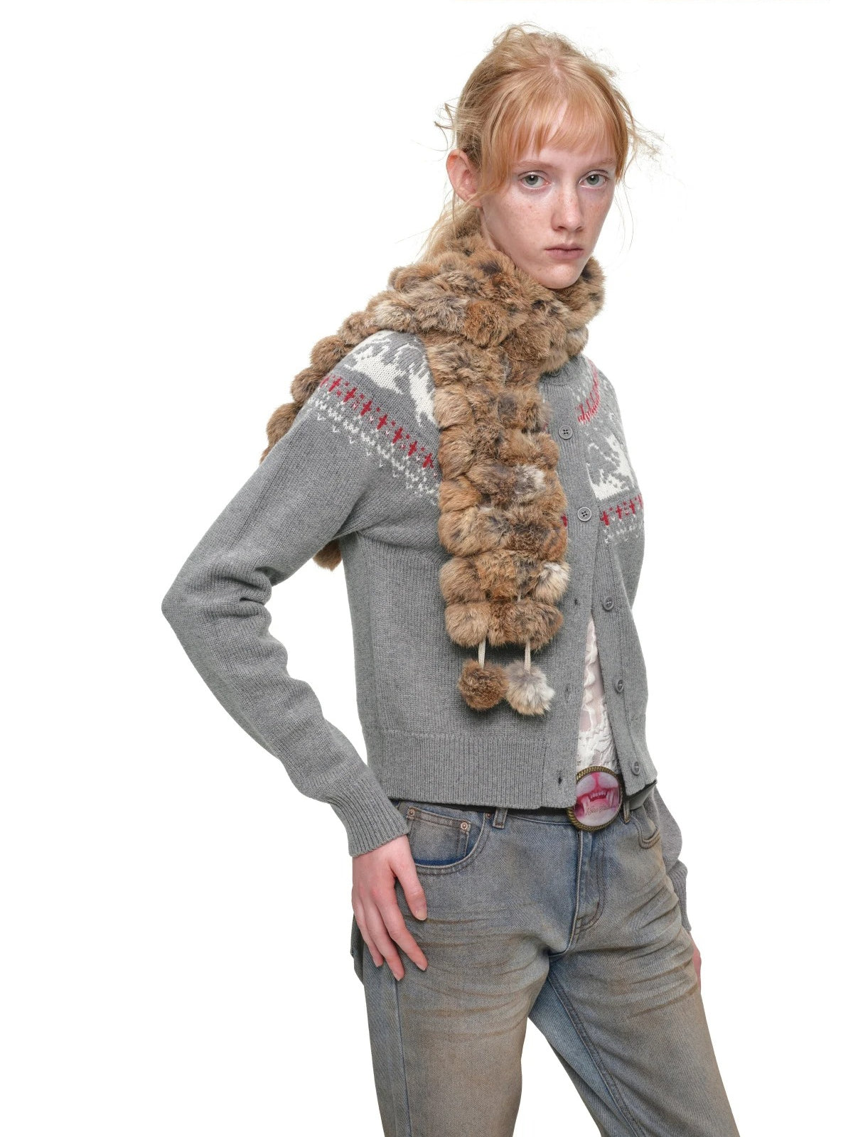 Fair Isle Cat Crewneck Cardigan