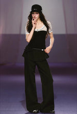 Layered Pleated Panel Straight Pants