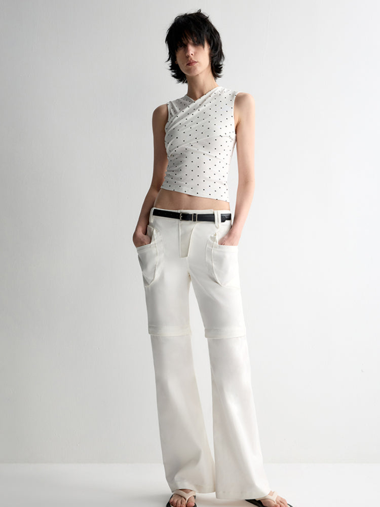 Two-Piece Polka-Dot Printed Sleeveless Vest