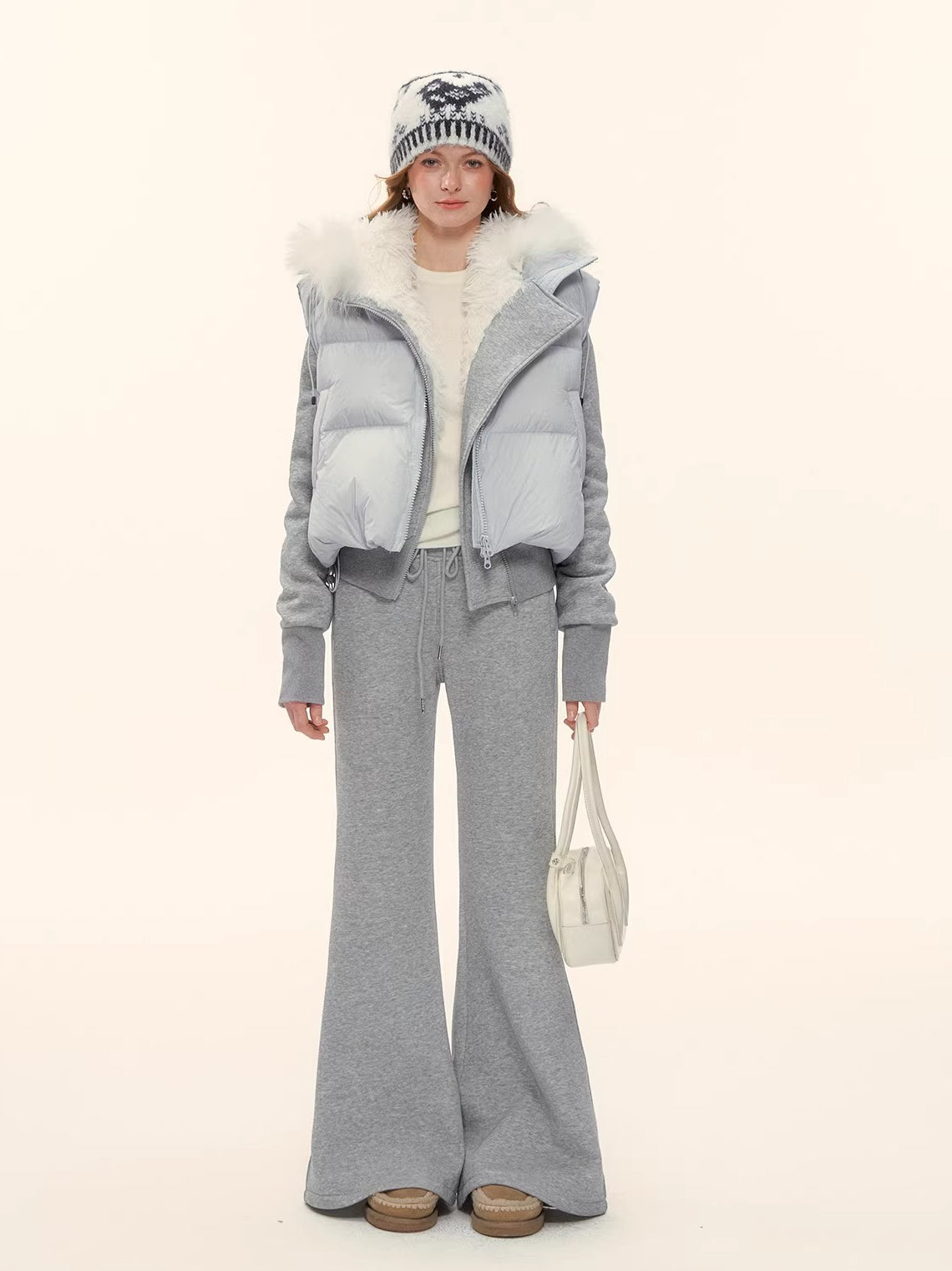 Fleece Waist-Tightening Fur Hoodie &amp; Pants Set