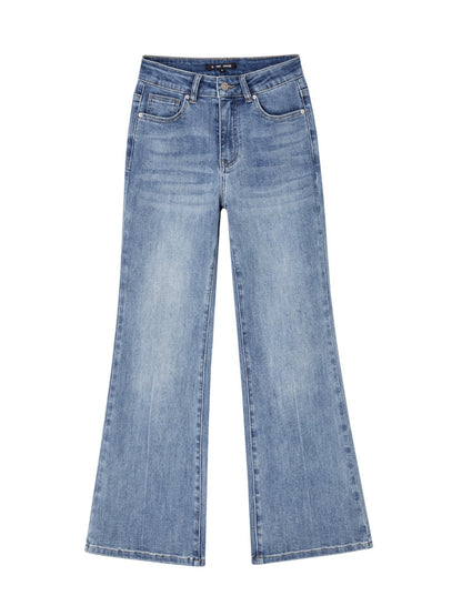 Light Blue Lace-Edge Patchwork Washed Denim Pants