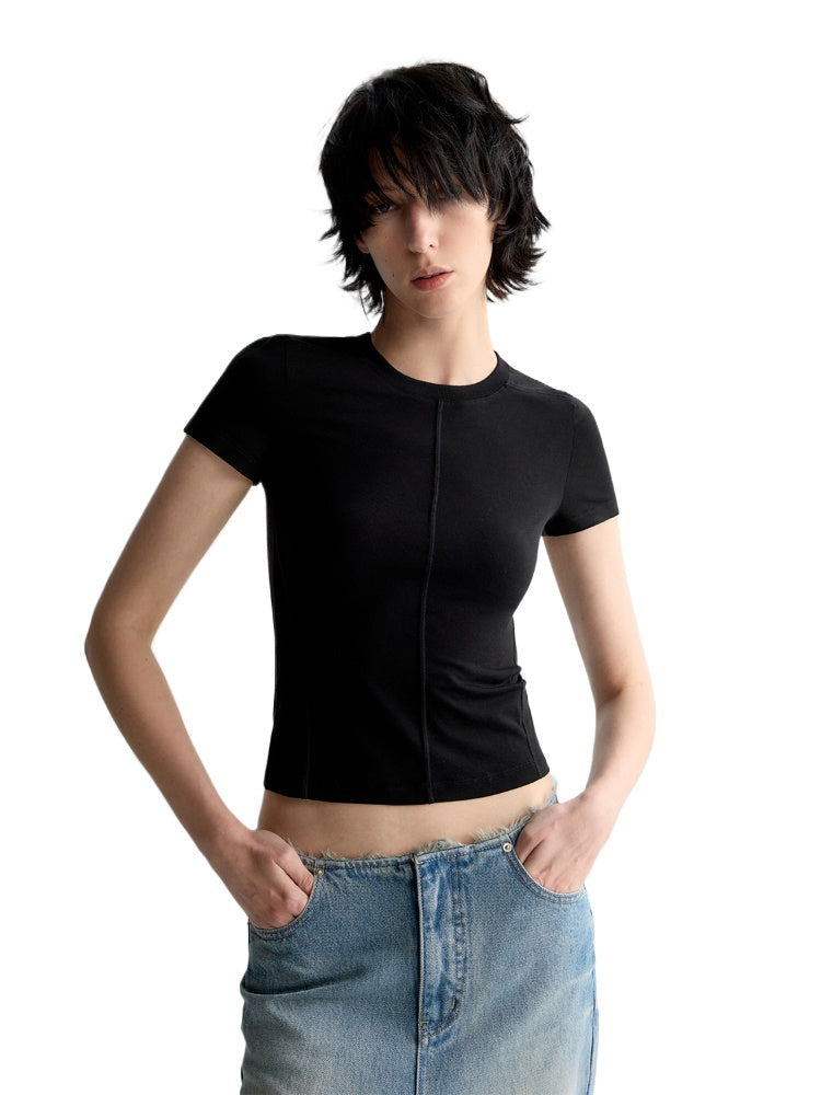 Split-Line Sheer Short Sleeve T-shirt
