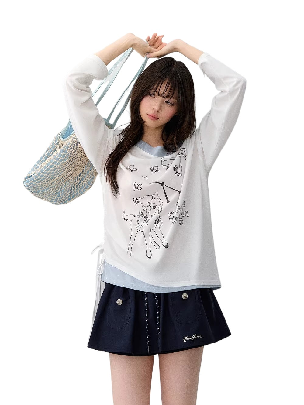 White Clock-Print Polka Dot Tee