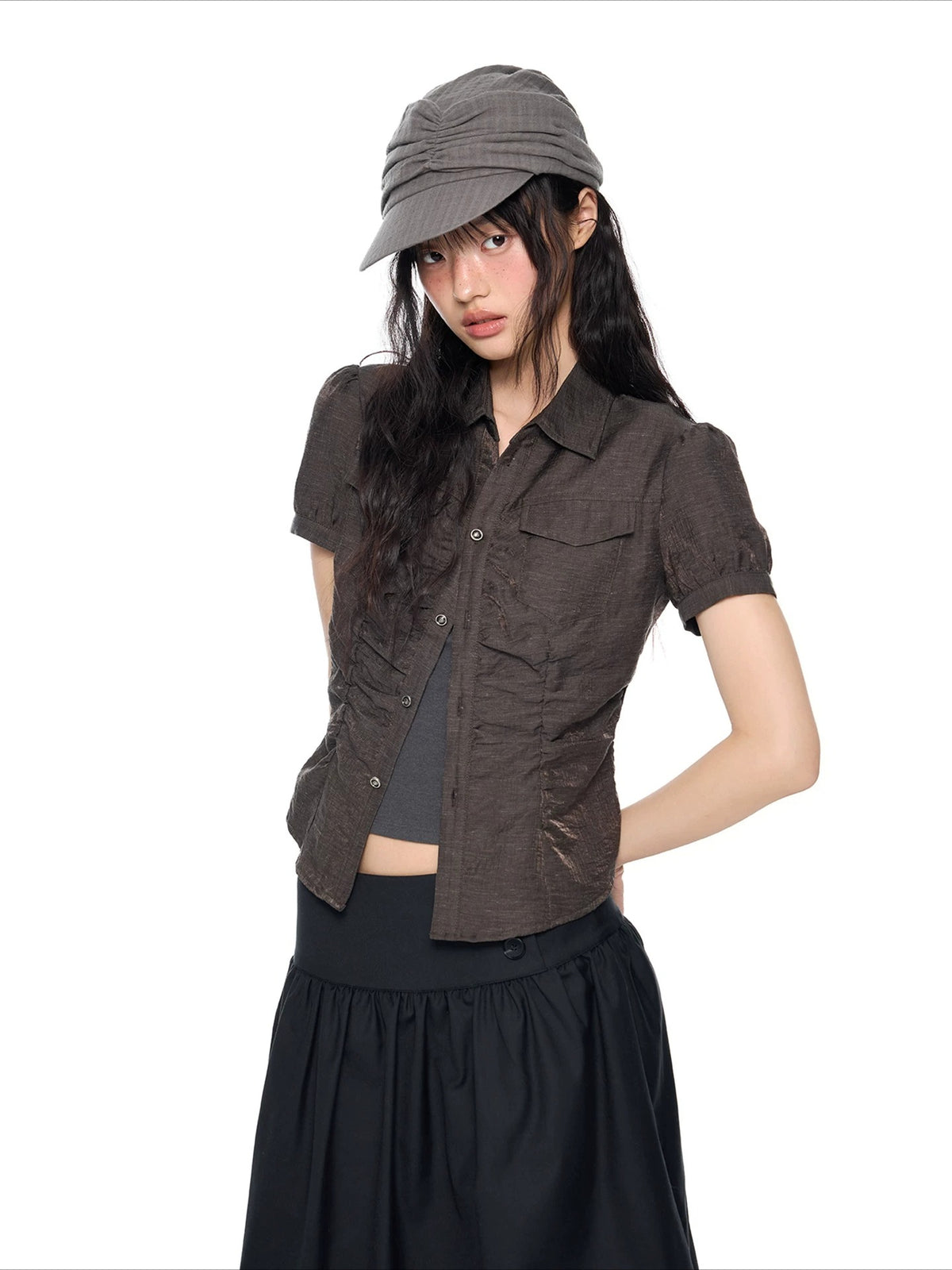 Ruched Puff Sleeve Shirt