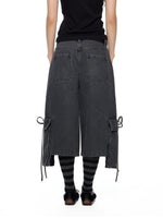 Washed Denim Cargo Pants